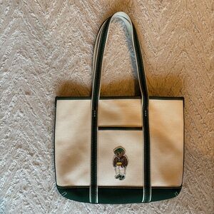 Polo Ralph Lauren Bear Embroidery Canvas
Tote Bag Green White